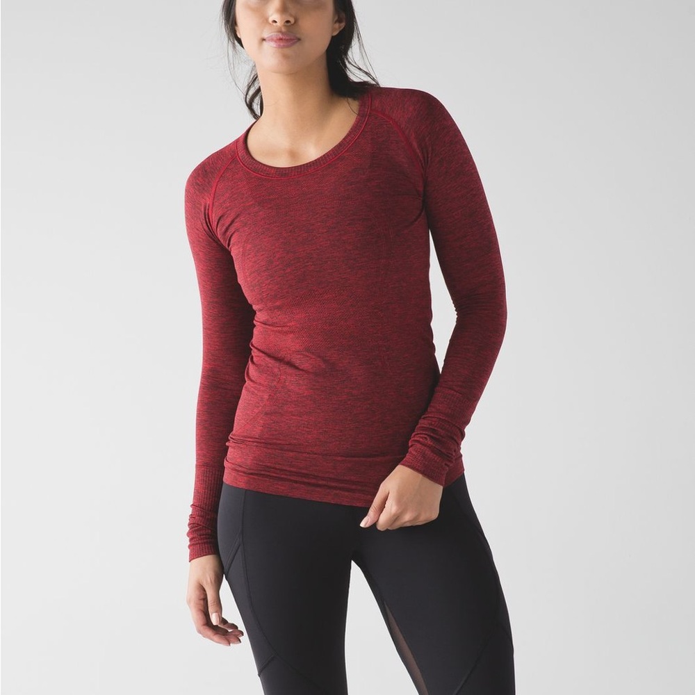 Swiftly Tech Long Sleeve Crew, Black True Red